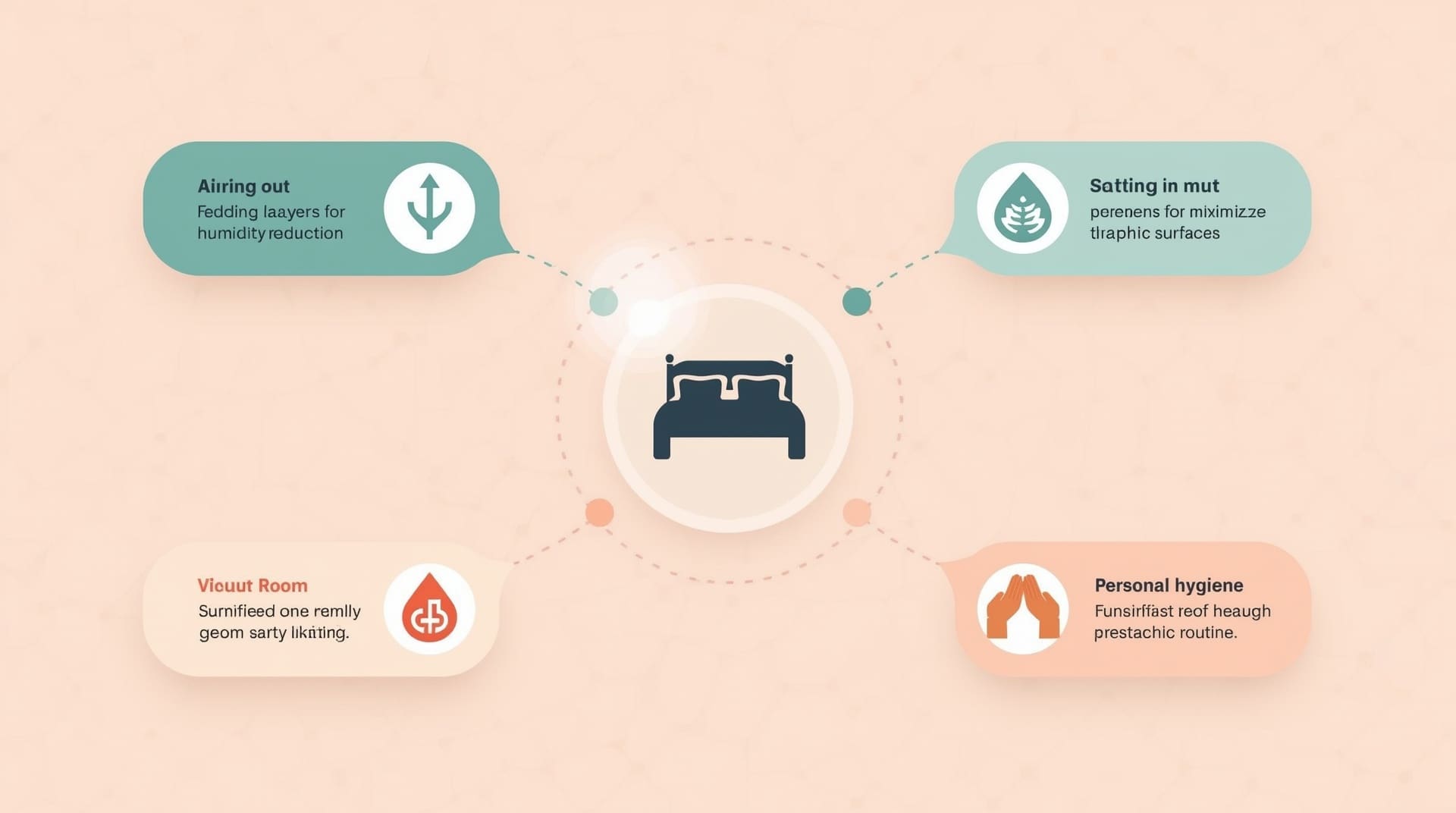 Circular infographic showing five daily bedroom habits to prevent dust mites returning