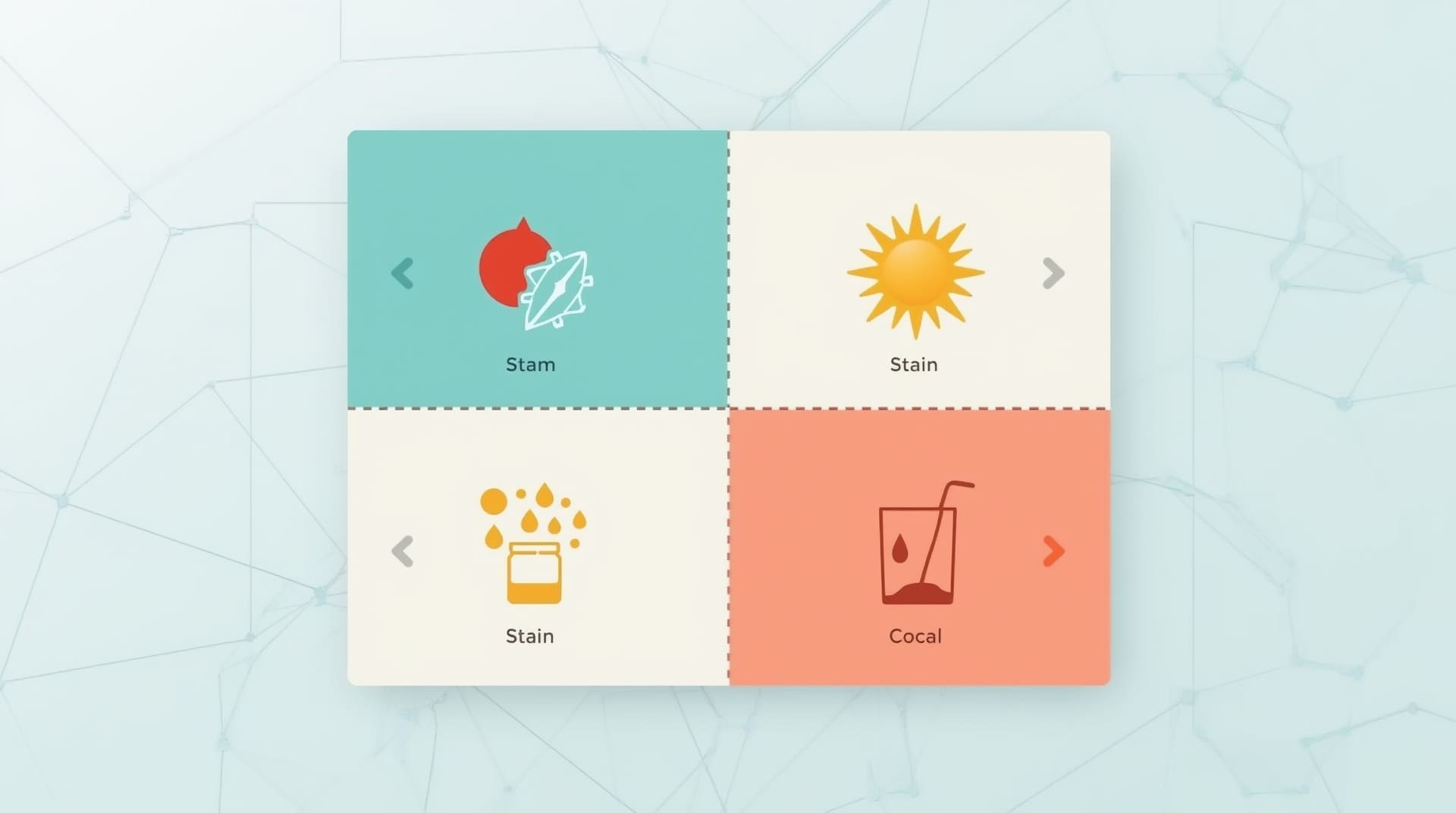 Four common mattress stain types and treatment approaches shown as quadrant icons
