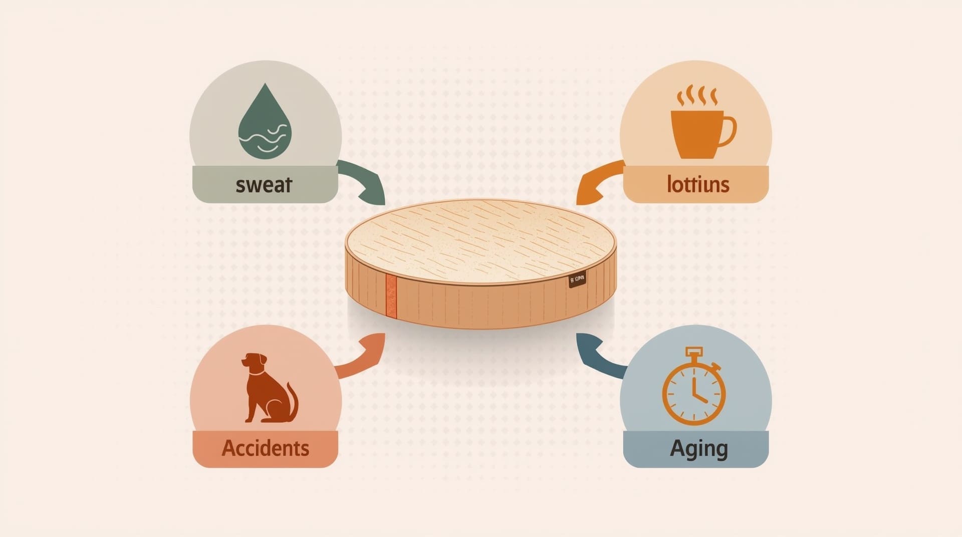 Infographic showing the common causes of yellow mattress stains visually